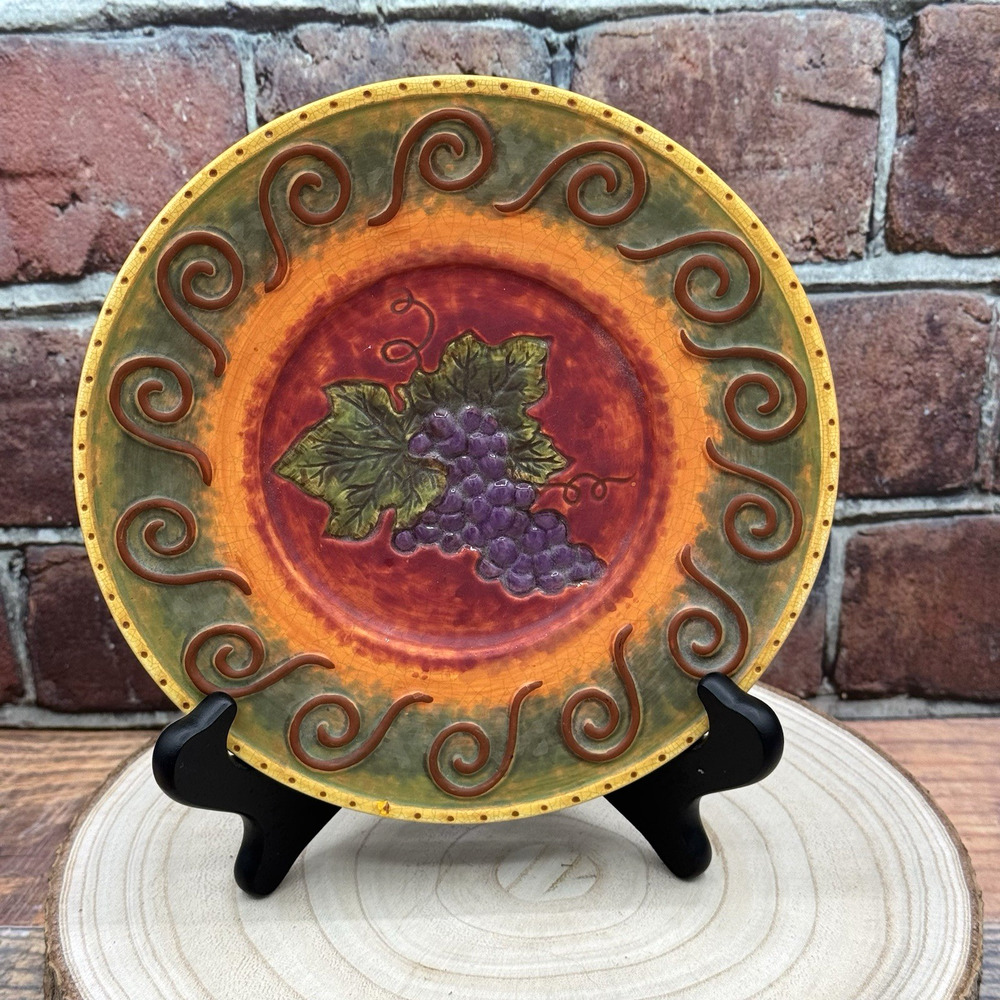 Yankee Candle Company Vintage Candle Holder Plate Wine Crackle Grapes‎ Ceramic